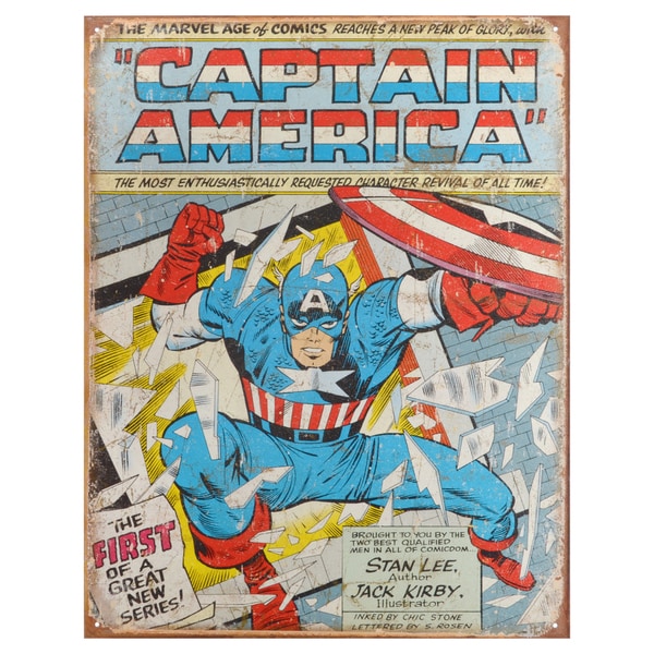 Vintage Metal Art Decorative 'Captain America Comic Cover