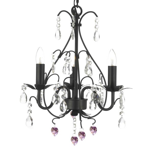 Wrought Iron And Crystal 3 Light Swag Plug In Chandelier With Wrought Iron And Crystal 3 Light Swag Plug In Chandelier With Pink Hearts