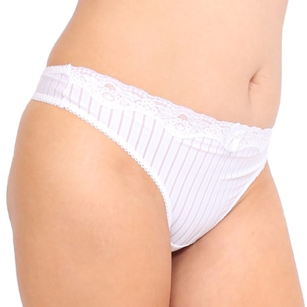 Prestige Biatta Plus Size White Microfiber Sheer Striped Thong