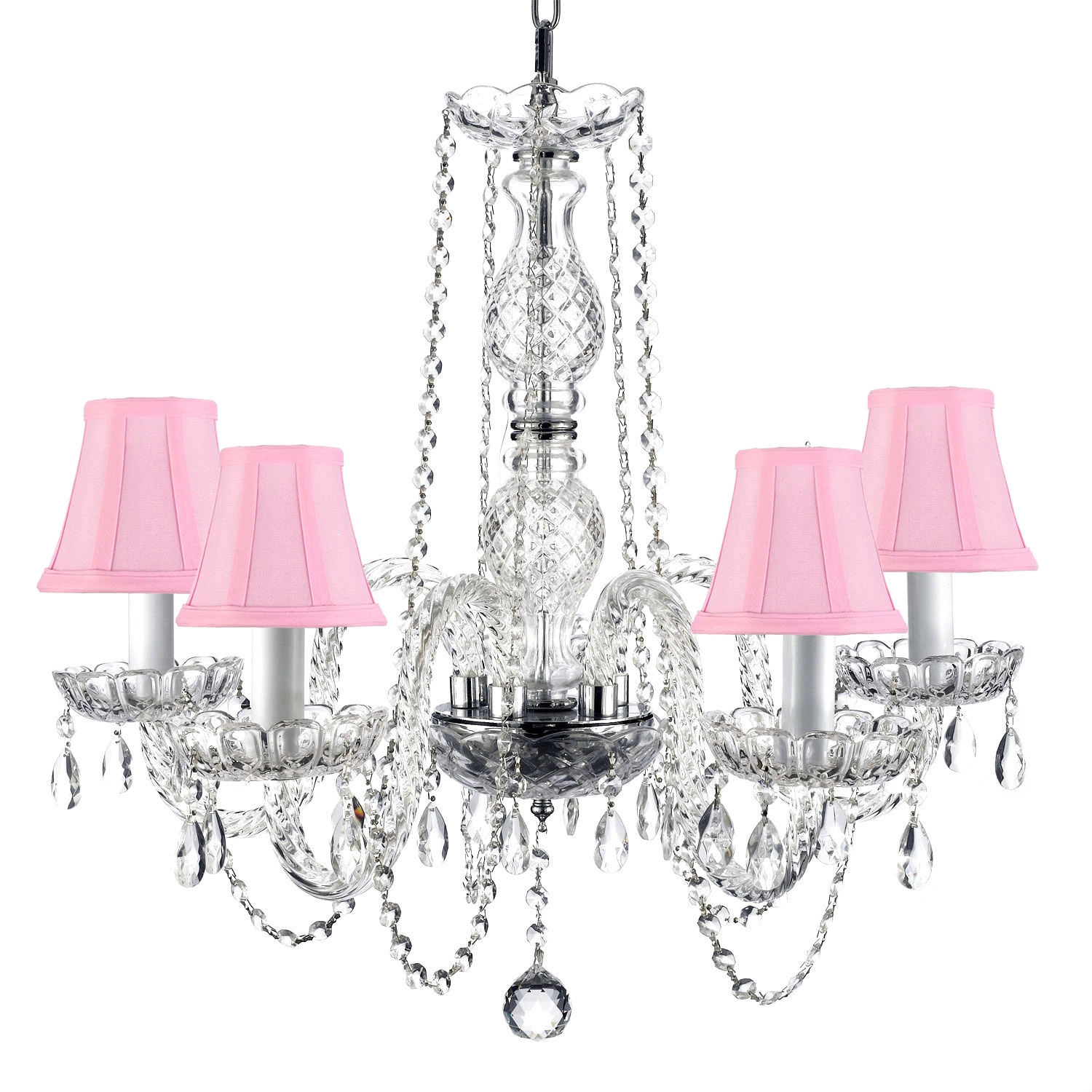 Venetian Style All Crystal 5-light Chandelier with Pink Shades (pink shades) - Chandeliers For Bedrooms by Overstock.com