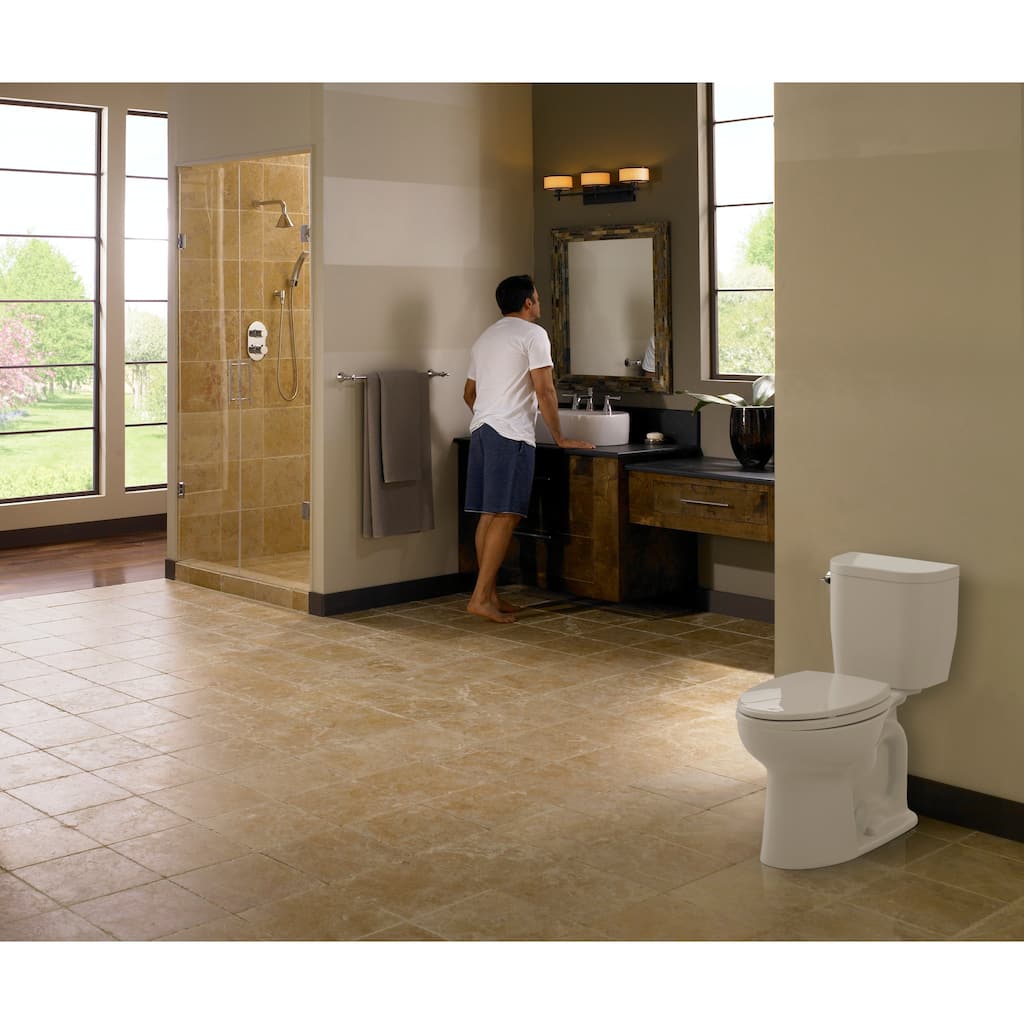 Toto Entrada Two-Piece Elongated 1.28 GPF Universal Height Toilet, Cotton White (CST244EF#01)