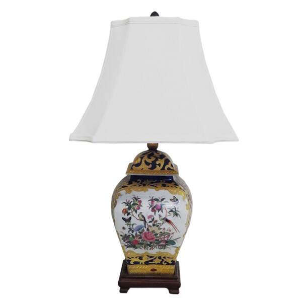 Royal Medallion Square Porcelain Cover Jar Lamp