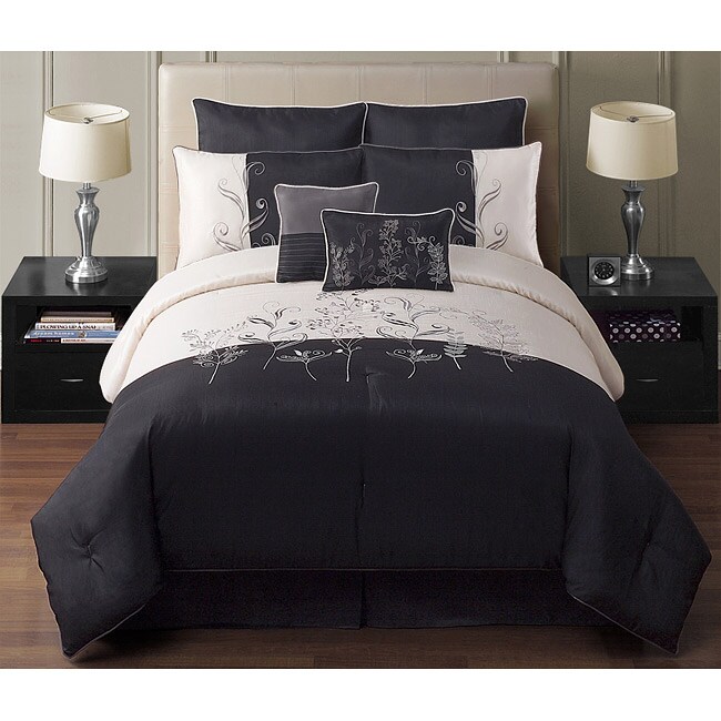 Shop VCNY Amelia Black/ White Embroidered 8-piece Queen Comforter Set ...