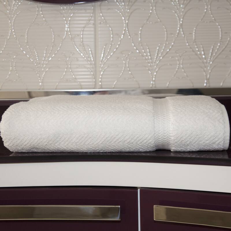 Authentic Plush Herringbone Weave Hotel and Spa Turkish Cotton White Bath Sheet