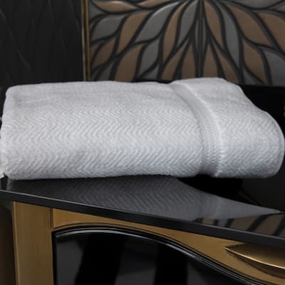 Authentic Plush Herringbone Weave Hotel and Spa Turkish Cotton White Bath Sheet