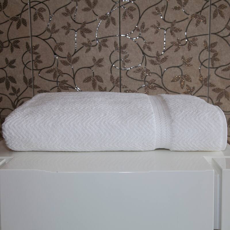 Authentic Plush Herringbone Weave Hotel and Spa Turkish Cotton White Bath Sheet