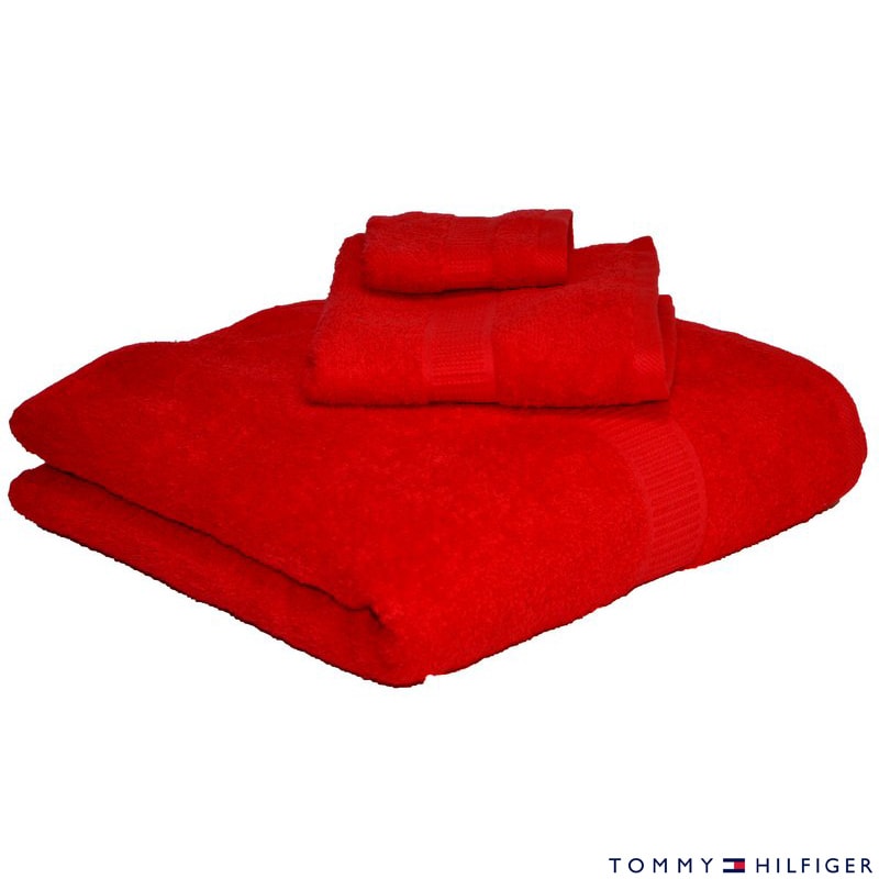 Tommy Hilfiger Pattern Bright Red 100 Cotton Velvety Bath Towel 28 X 54