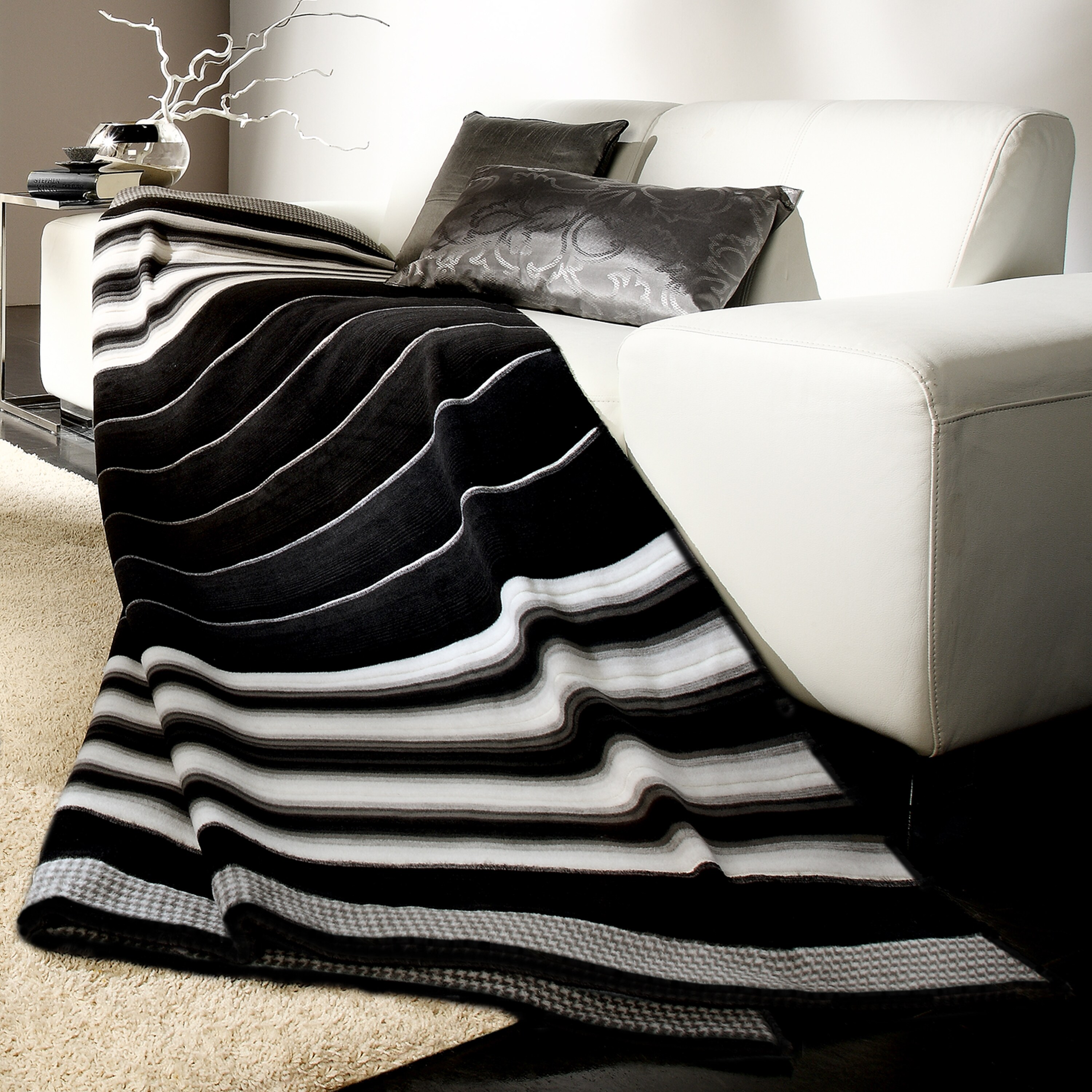 Bocasa Black Stripe Woven Throw Blanket Overstock 7825084