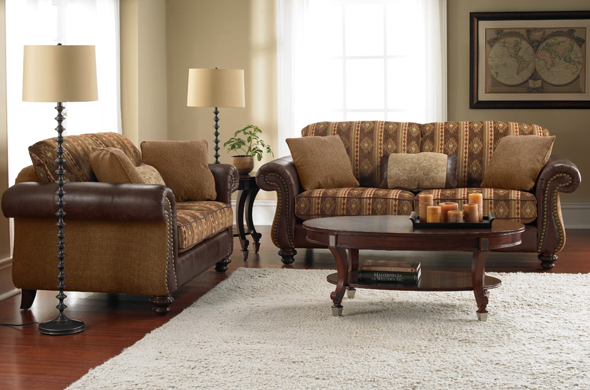 leather and floral fabric combination sofa