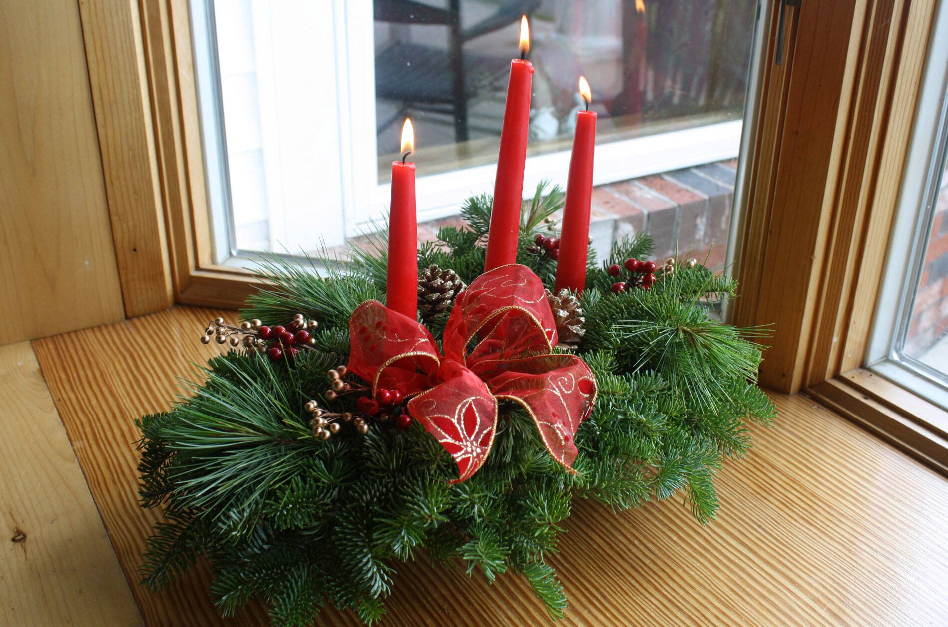 Poinsettia 3candle Freshcut Maine Balsam Centerpiece Bed Bath