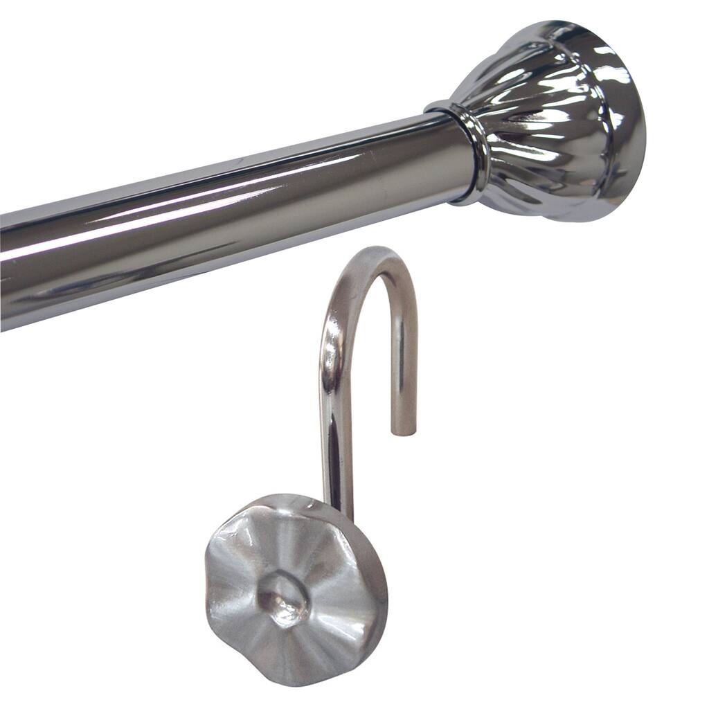 Finial Chrome Shower Rod and Hook Set