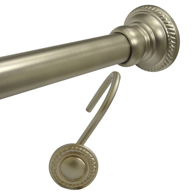 Finial Silver Satin Nickel Adjustable Chrome Shower Rod and Hook Set