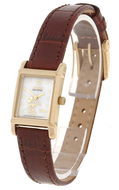 Citizen Womens Eco-Drive Brown Leather Strap Mickey Mouse Watch ...