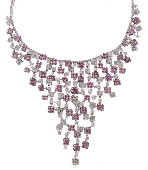   Gold Diamond, Ruby, and Sapphire Cleopatra Necklace  