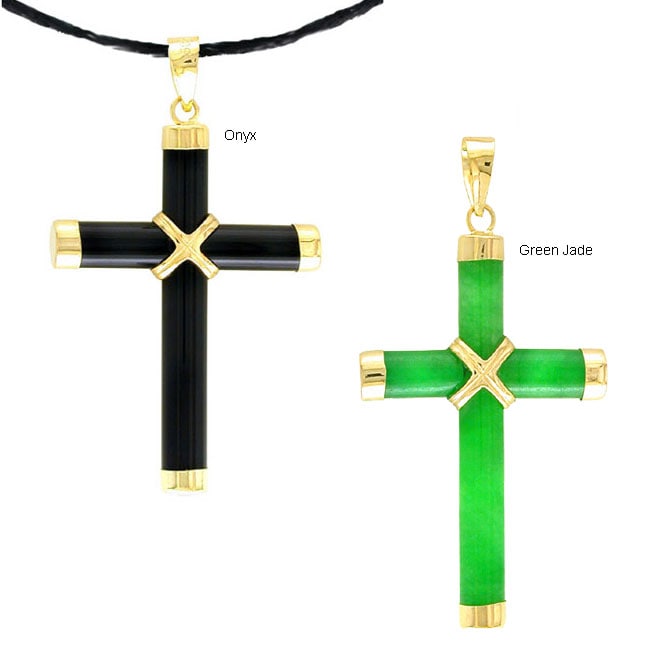 14k Gold Onyx or Jade Cross Pendant  
