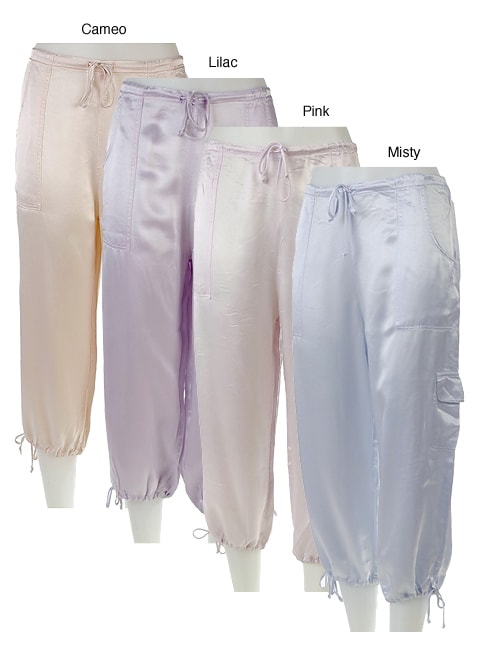 Calispia Satin Drawstring Cargo Capri Lounge Pants  