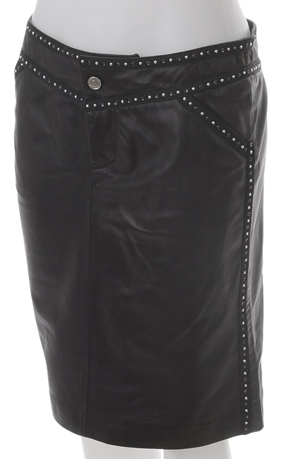 Versace Jeans Couture Beaded Black Leather Skirt  