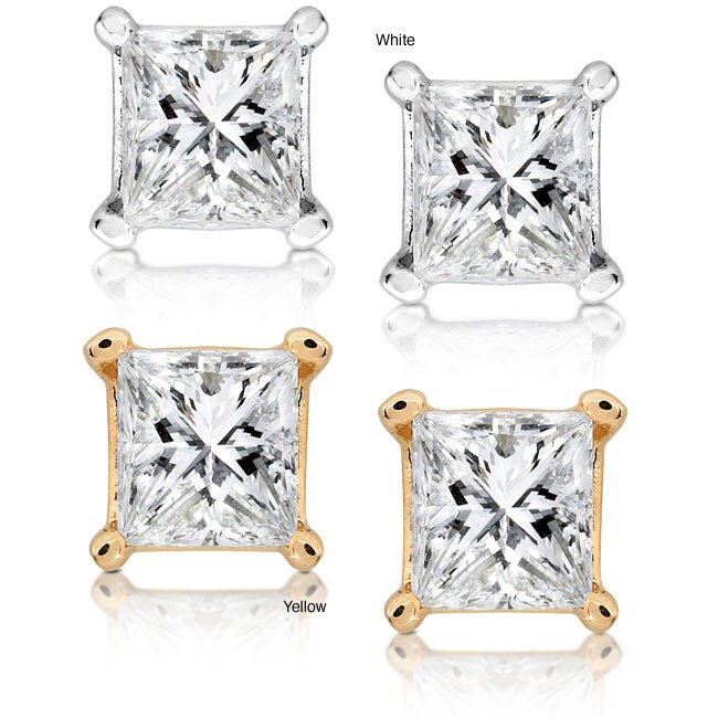 14k Gold 1ct TDW Princess cut Diamond Stud Earrings (H I, I1 I2 
