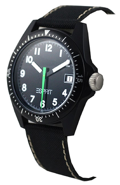 Esprit Mens Black Pearl Leather Strap Watch  