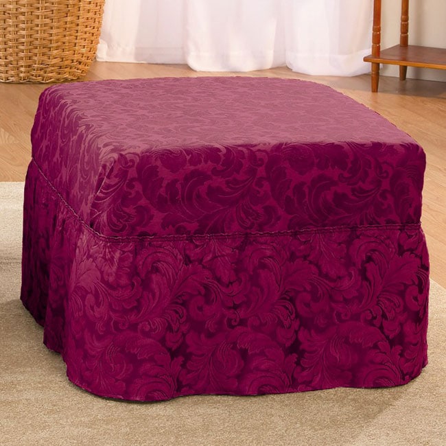 Burgundy Scroll Ottoman Slipcover  