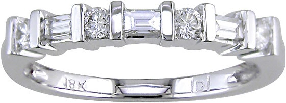   White Gold 1/3ct TDW Round and Baguette Diamond Wedding Band (G H, SI