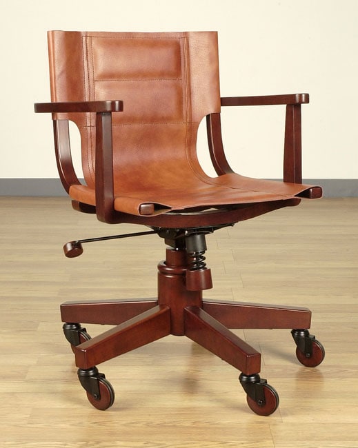 Saddle Leather Dark Wood Office Chair - Free Shipping Today - Overstock