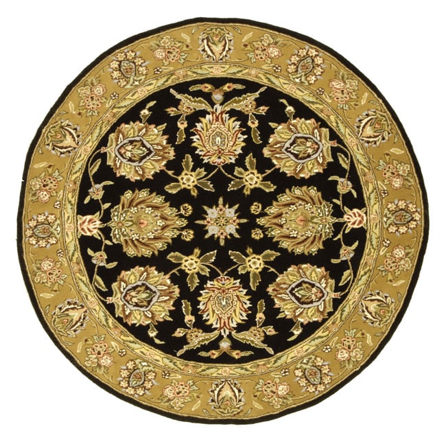 Handmade Tabriz Black/ Gold Wool and Silk Rug (8 Round)