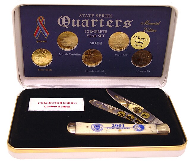 24k Gold Plated 2001 State Quarter Series& Knife S