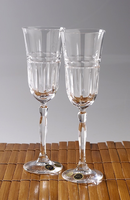 Set of Two Bohemia Crystal Champagne Flutes  