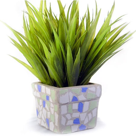 Forever Silk Grass Plant with Mosaic Square Pot  