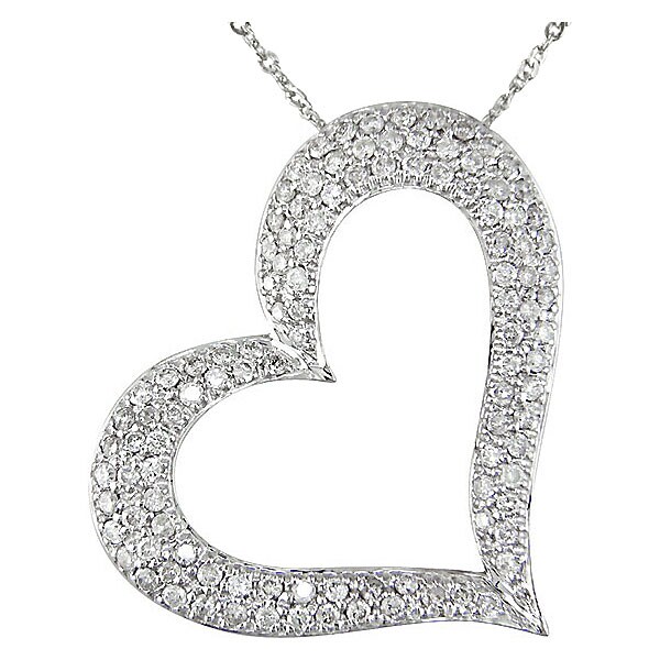 14k White Gold 1ct Diamond Heart Pendant  