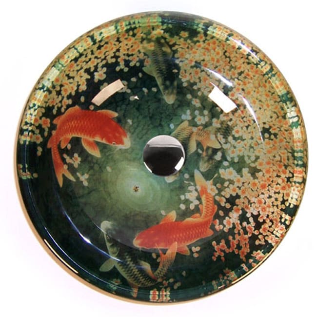 Fontaine Koi and Lily Pond Glass Vessel Bathroom Sink  