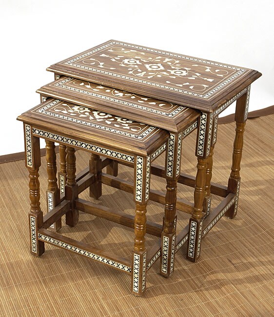 Shop Handcrafted Set of 3 Inlaid Mother of Pearl Tables (Lebanon