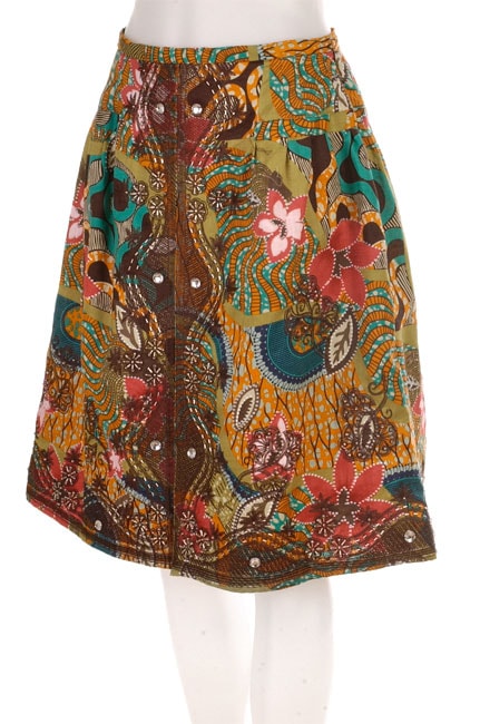 Printed Floral Embroidered Skirt  