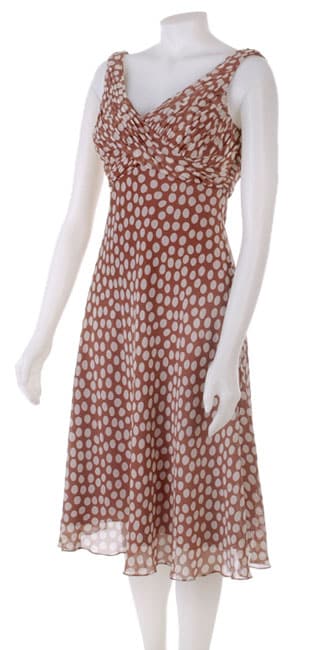 Adrianna Papell Brown Sleeveless Polka Dot Dress  