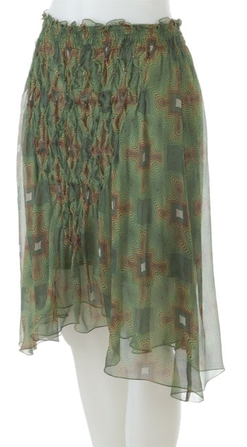 Max Studio Peacock Silk Chiffon Shirred Skirt  