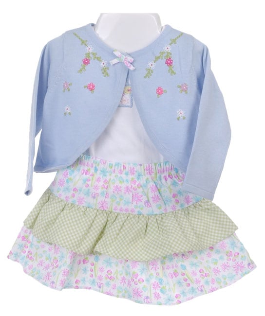   Buster Brown Infant Girls 3 pc Blue Flower Skirt Set  