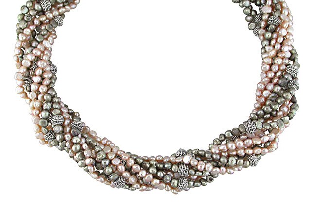 Sterling Silver Multi strand Pearl Necklace  