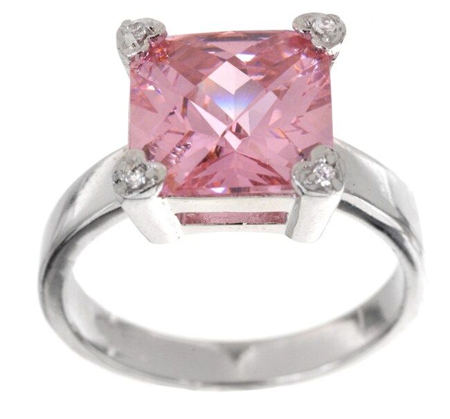 Icz Stonez Sterling Silver Princess cut Pink Cubic Zirconia Square