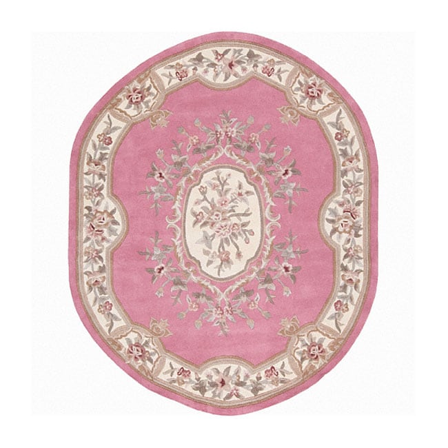 Hand tufted Aubusson Rose Wool Rug (8 Oval)  