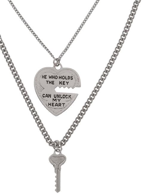Sterling Silver Heart and Key Medal Set  