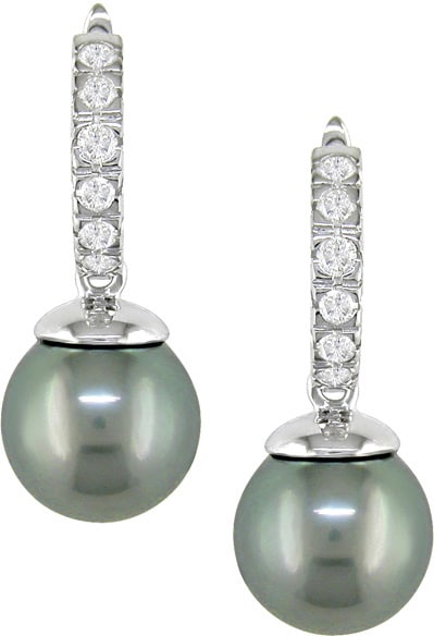   Gold Diamond Cultured Tahitian Pearl Earrings (8 9mm)  