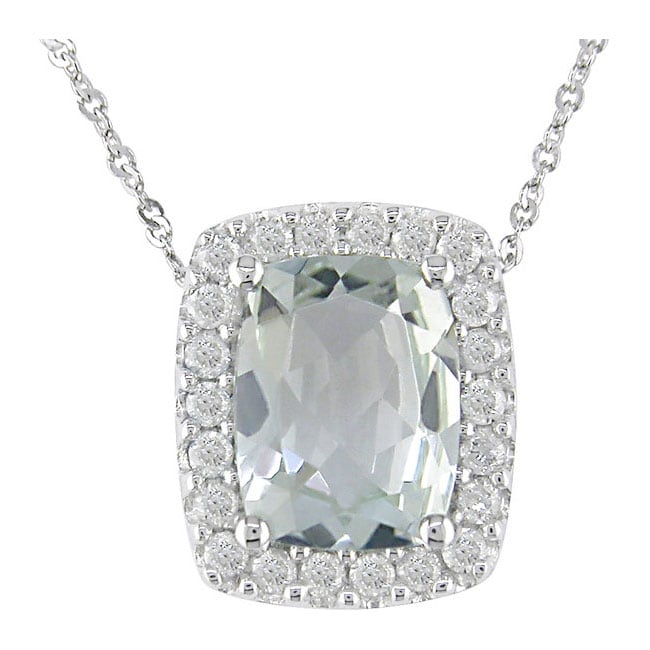 14k White Gold Green Amethyst Diamond Pendant  