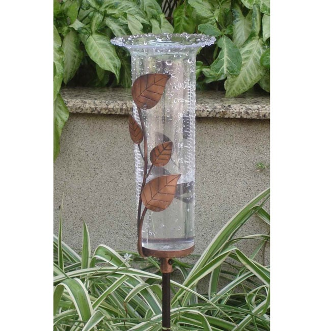 Leaf Copper Rain Gauge  