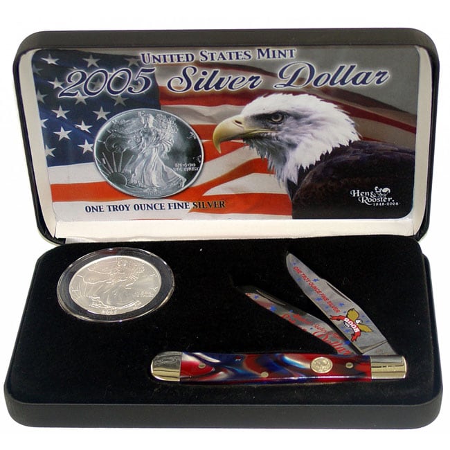 Hen & Rooster 2005 Silver Dollar & 4-1/8-inch Knife Gift Set
