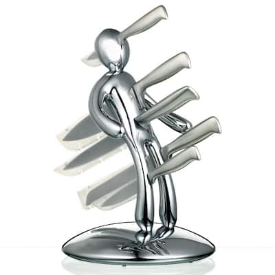 The Ex 5pc Knife Set with Limited Edition Chrome Holder designed by Raffaele Iannello