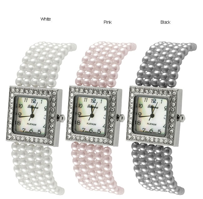 Geneva Platinum Faux Pearl Womens Fashion Watch  