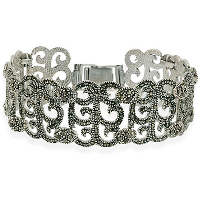 Sterling Silver Marcasite Filigree Bracelet  