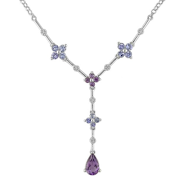 14 kt White Gold Diamond and Multi gemstone Necklace