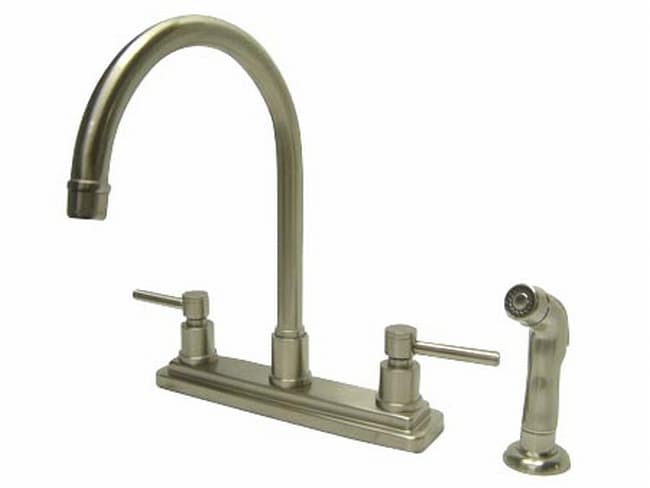 satin nickel faucet kitchen with brown composite sink